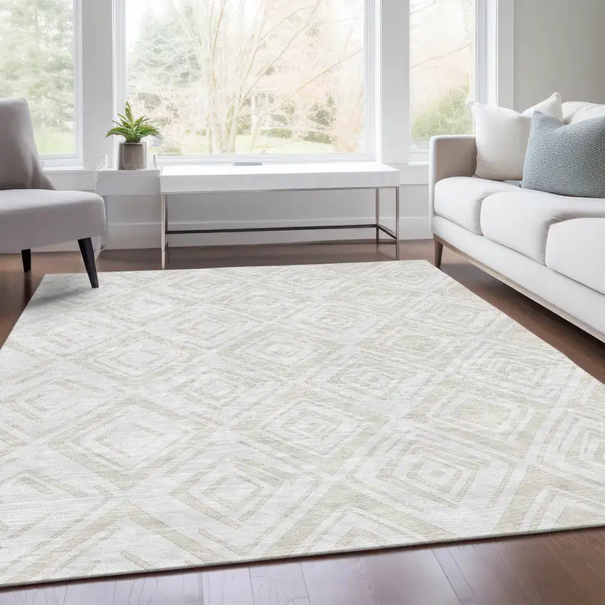 Pearl And Ivory Geometric Washable Indoor Outdoor Area Rug Photo 7