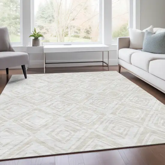 Pearl And Ivory Geometric Washable Indoor Outdoor Area Rug Photo 7