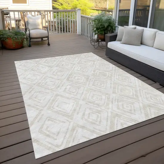 Pearl And Ivory Geometric Washable Indoor Outdoor Area Rug Photo 9