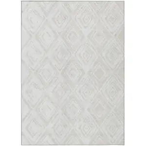 Photo of Pearl And Ivory Geometric Washable Indoor Outdoor Area Rug