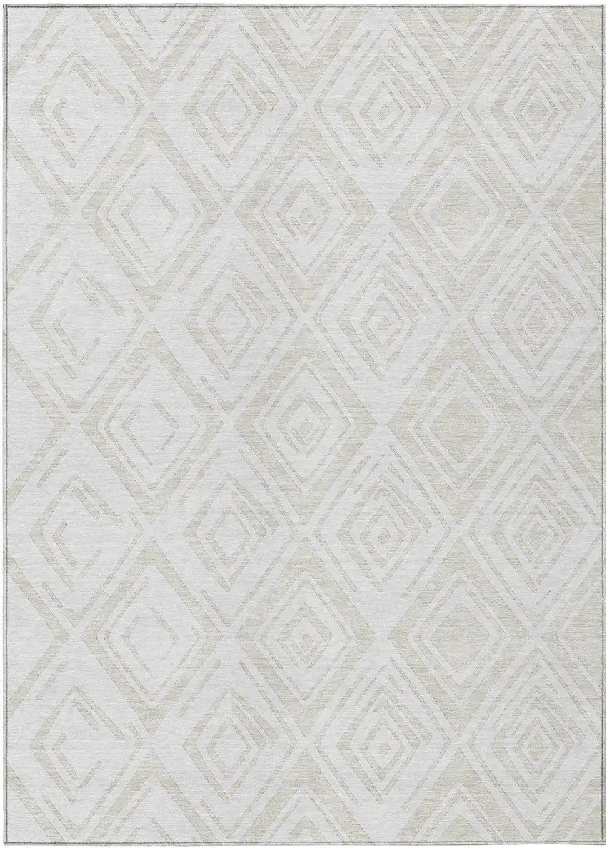 Pearl And Ivory Geometric Washable Indoor Outdoor Area Rug Photo 1