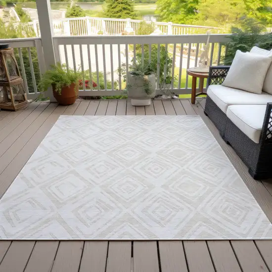 Pearl And Ivory Geometric Washable Indoor Outdoor Area Rug Photo 6
