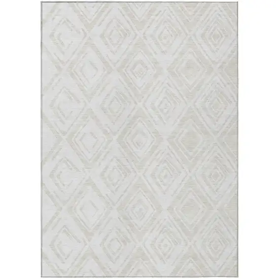 Pearl And Ivory Geometric Washable Indoor Outdoor Area Rug Photo 1