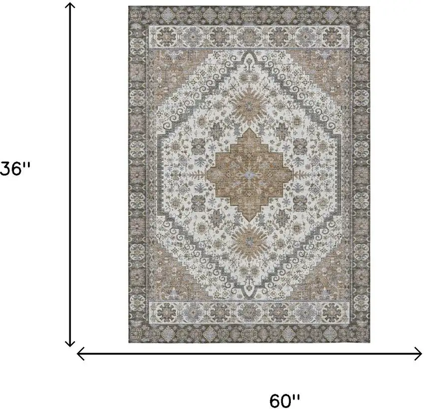 Pearl And Ivory Oriental Washable Indoor Outdoor Area Rug Photo 5