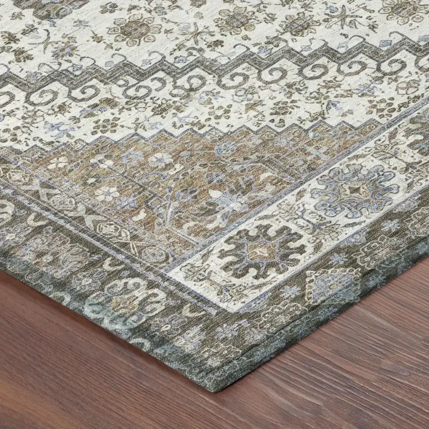 Pearl And Ivory Oriental Washable Indoor Outdoor Area Rug Photo 3