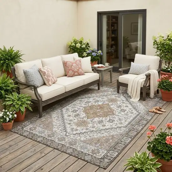 Pearl And Ivory Oriental Washable Indoor Outdoor Area Rug Photo 1