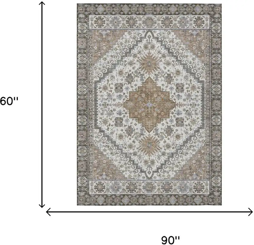 Pearl And Ivory Oriental Washable Indoor Outdoor Area Rug Photo 5