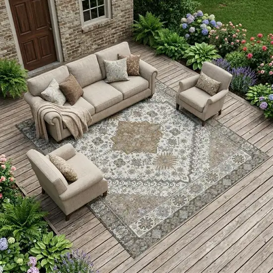Pearl And Ivory Oriental Washable Indoor Outdoor Area Rug Photo 1