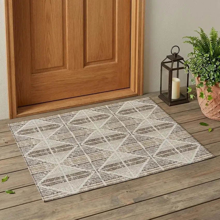 Pearl And Navy Blue Geometric Washable Indoor Outdoor Area Rug Photo 1
