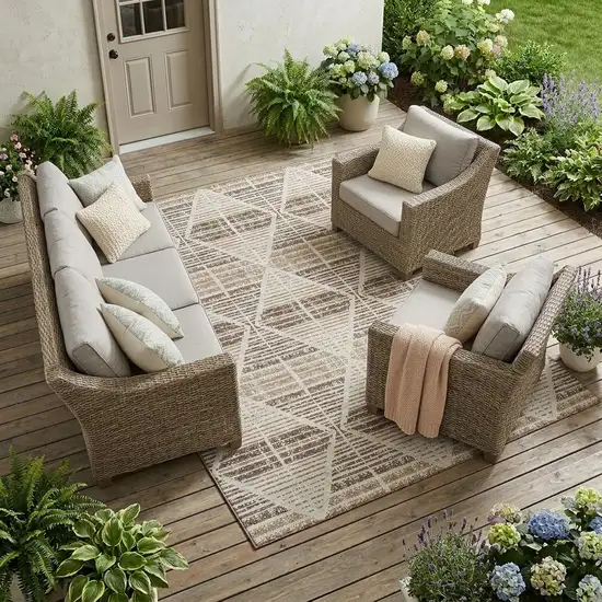 Pearl And Navy Blue Geometric Washable Indoor Outdoor Area Rug Photo 1