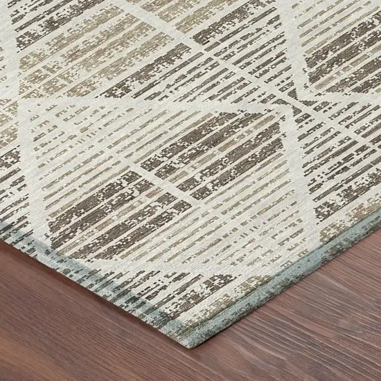 Pearl And Navy Blue Geometric Washable Indoor Outdoor Area Rug Photo 7