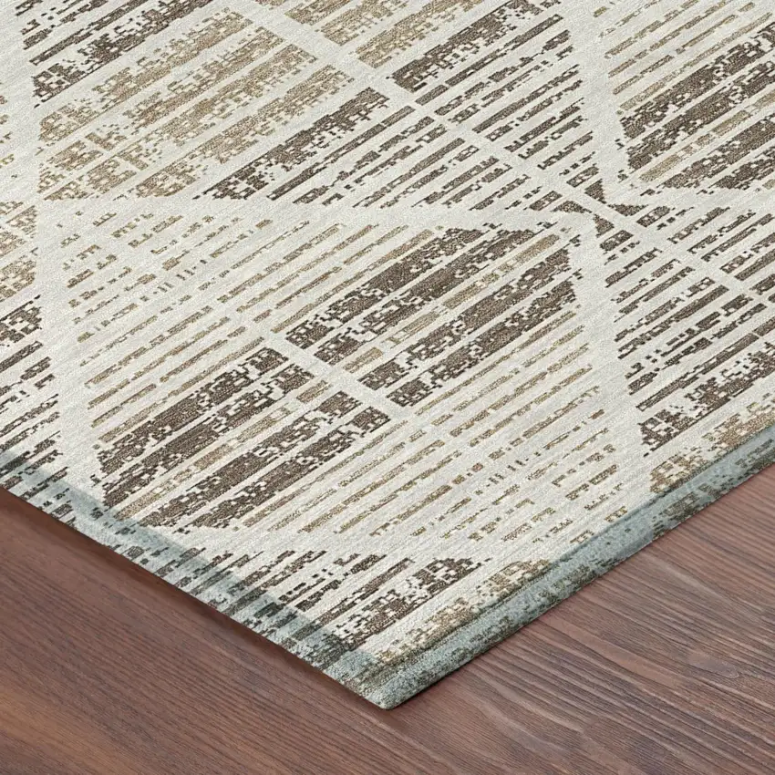 Pearl And Navy Blue Geometric Washable Indoor Outdoor Area Rug Photo 7