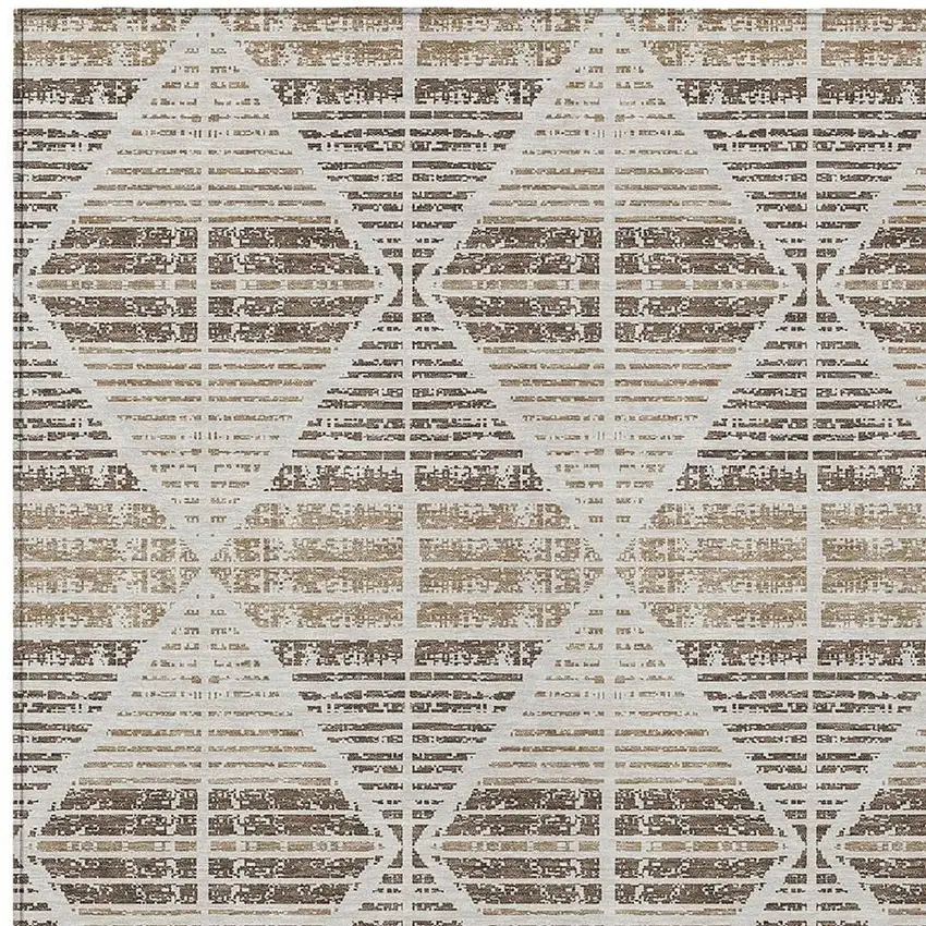 Pearl And Navy Blue Geometric Washable Indoor Outdoor Area Rug Photo 5