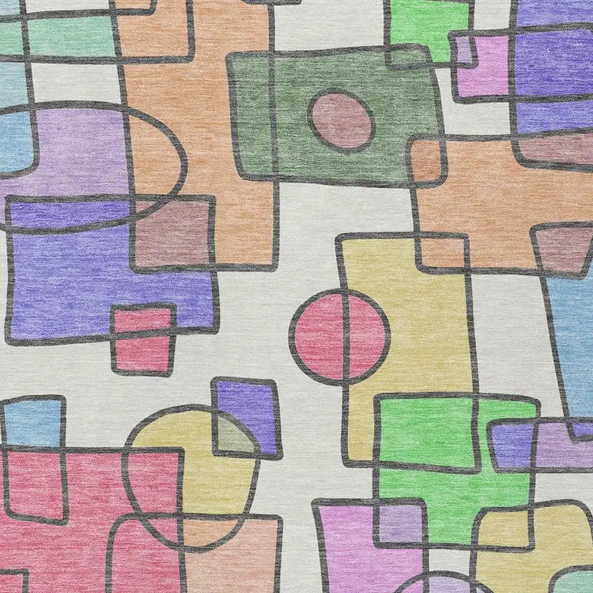 Pearl And Pink Geometric Washable Indoor Outdoor Area Rug Photo 2