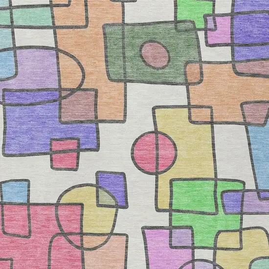 Pearl And Pink Geometric Washable Indoor Outdoor Area Rug Photo 2