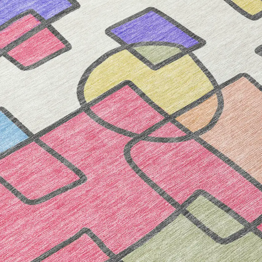 Pearl And Pink Geometric Washable Indoor Outdoor Area Rug Photo 9