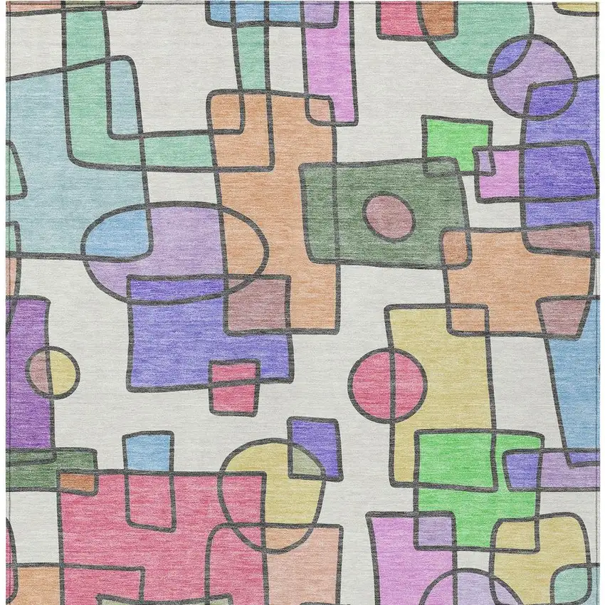 Pearl And Pink Geometric Washable Indoor Outdoor Area Rug Photo 3