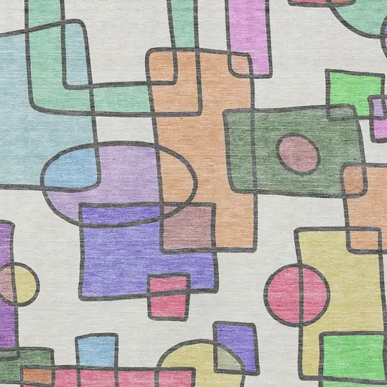 Pearl And Pink Geometric Washable Indoor Outdoor Area Rug Photo 2