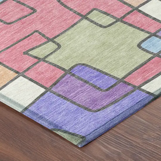 Pearl And Pink Geometric Washable Indoor Outdoor Area Rug Photo 8
