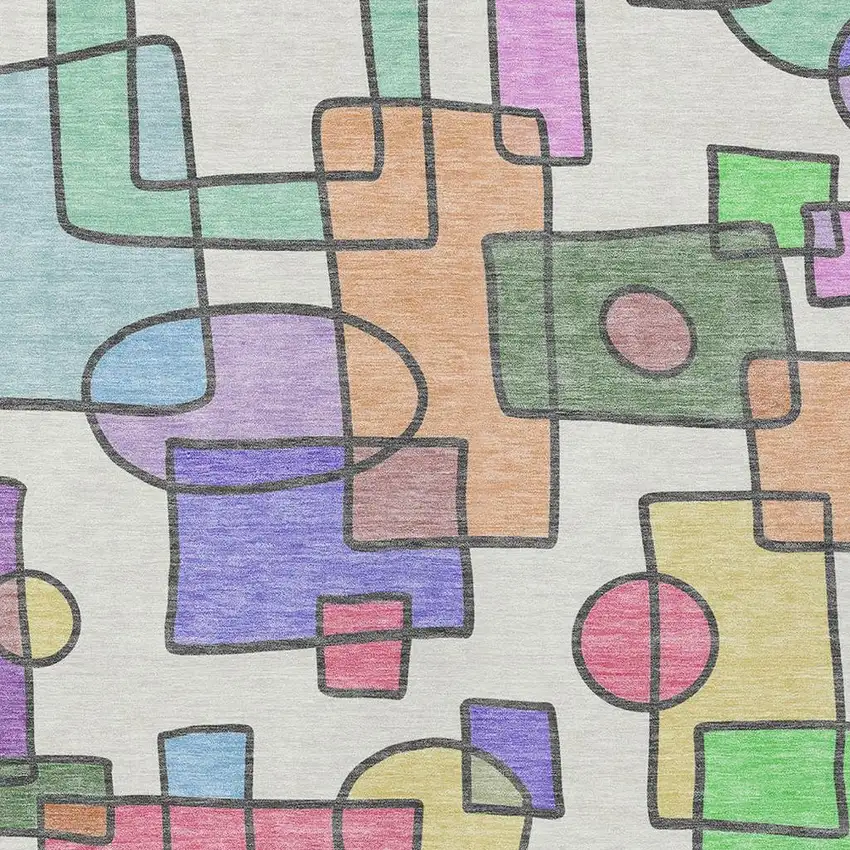 Pearl And Pink Geometric Washable Indoor Outdoor Area Rug Photo 2