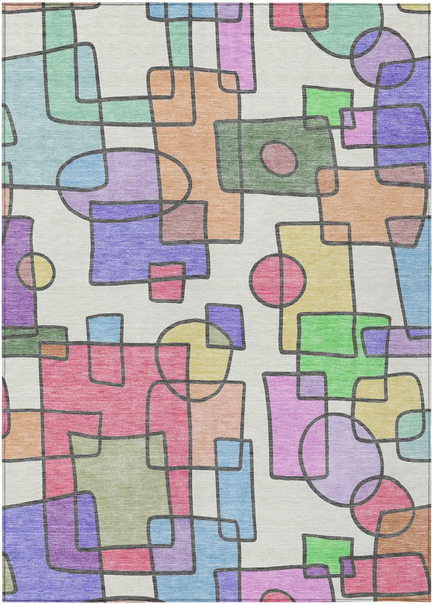 Pearl And Pink Geometric Washable Indoor Outdoor Area Rug Photo 1