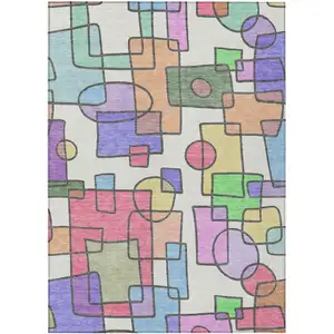 Photo of Pearl And Pink Geometric Washable Indoor Outdoor Area Rug