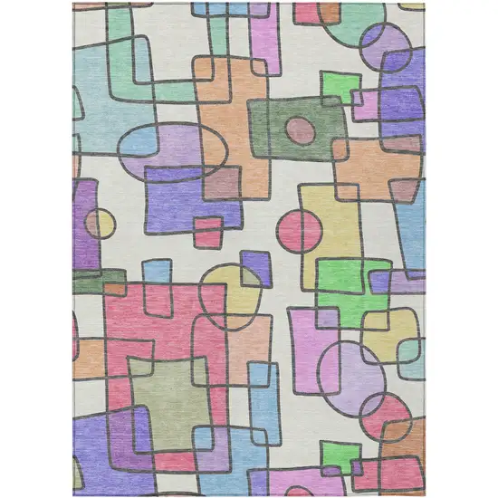 Pearl And Pink Geometric Washable Indoor Outdoor Area Rug Photo 1