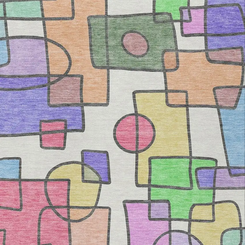 Pearl And Pink Geometric Washable Indoor Outdoor Area Rug Photo 2