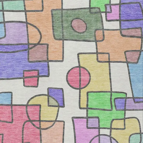 Pearl And Pink Geometric Washable Indoor Outdoor Area Rug Photo 2