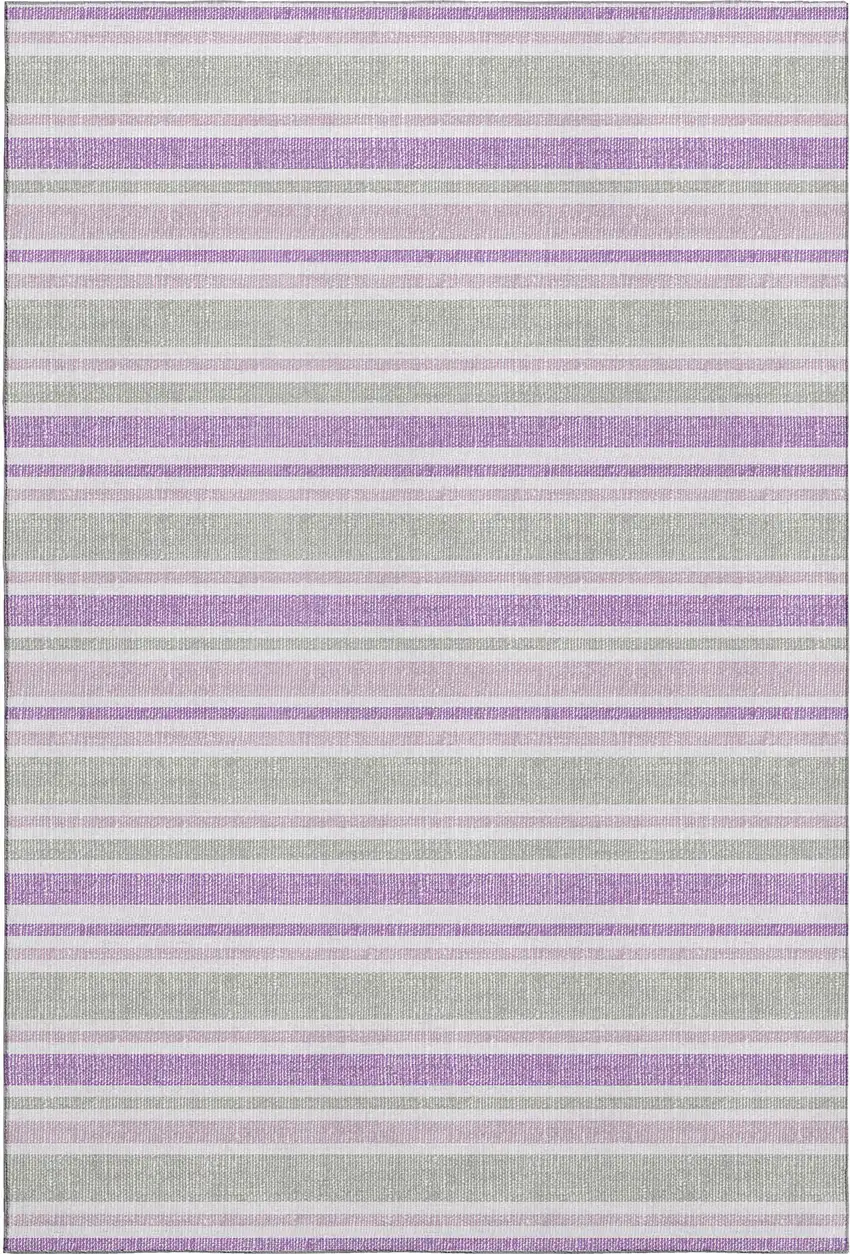 Pearl And Purple Striped Washable Area Rug With UV Protection Photo 1