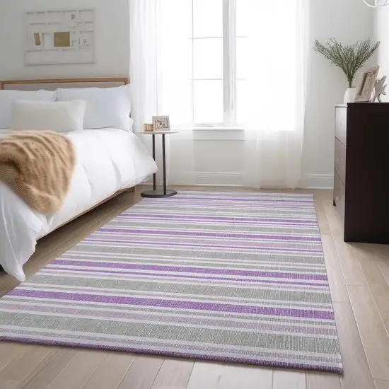 Pearl And Purple Striped Washable Area Rug With UV Protection Photo 4