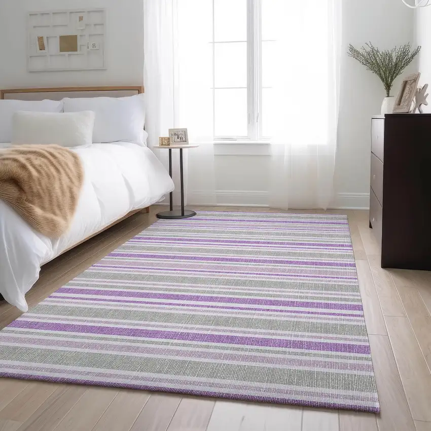 Pearl And Purple Striped Washable Area Rug With UV Protection Photo 4