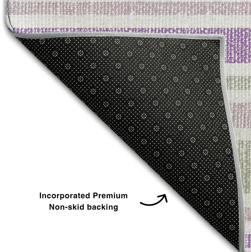 Pearl And Purple Striped Washable Area Rug With UV Protection Photo 6