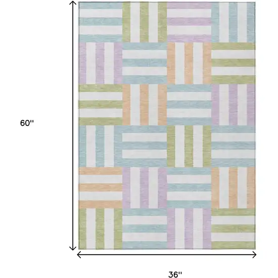 Pearl Blue And Lavender Geometric Washable Indoor Outdoor Area Rug Photo 3