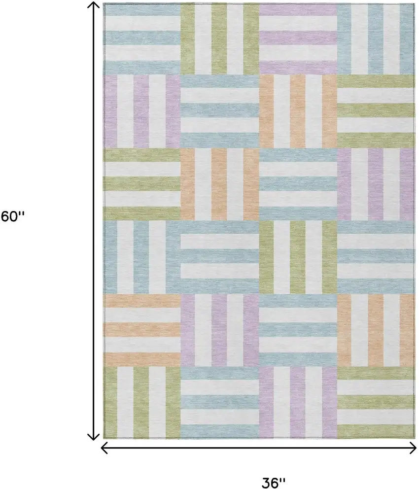 Pearl Blue And Lavender Geometric Washable Indoor Outdoor Area Rug Photo 3