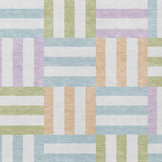 Pearl Blue And Lavender Geometric Washable Indoor Outdoor Area Rug Photo 6