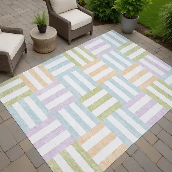 Pearl Blue And Lavender Geometric Washable Indoor Outdoor Area Rug Photo 8