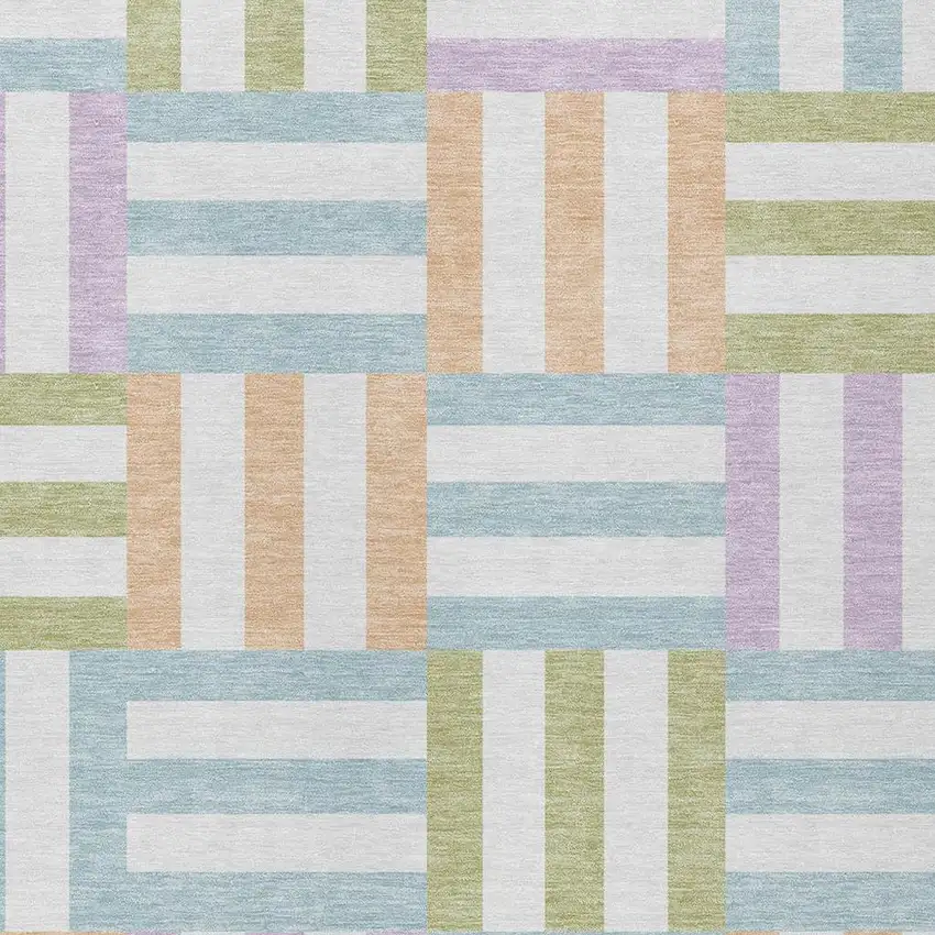 Pearl Blue And Lavender Geometric Washable Indoor Outdoor Area Rug Photo 6