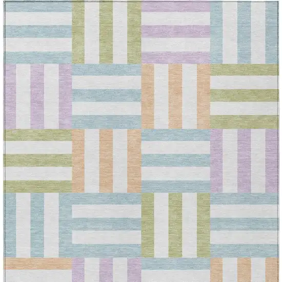 Pearl Blue And Lavender Geometric Washable Indoor Outdoor Area Rug Photo 4