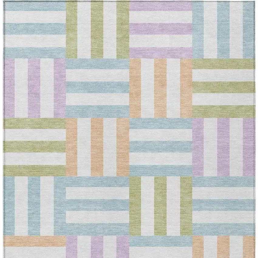Pearl Blue And Lavender Geometric Washable Indoor Outdoor Area Rug Photo 4