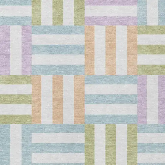 Pearl Blue And Lavender Geometric Washable Indoor Outdoor Area Rug Photo 6