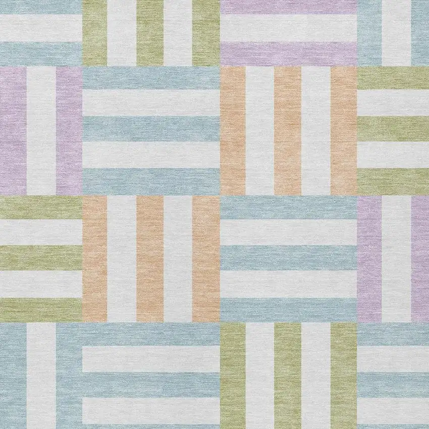 Pearl Blue And Lavender Geometric Washable Indoor Outdoor Area Rug Photo 6