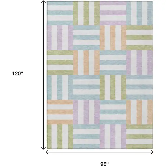 Pearl Blue And Lavender Geometric Washable Indoor Outdoor Area Rug Photo 3