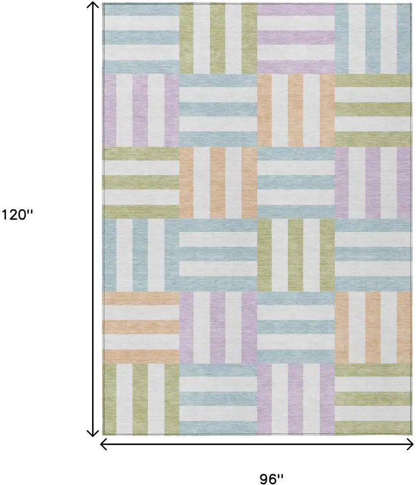 Pearl Blue And Lavender Geometric Washable Indoor Outdoor Area Rug Photo 3