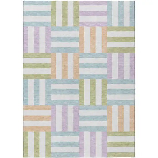 Pearl Blue And Lavender Geometric Washable Indoor Outdoor Area Rug Photo 2