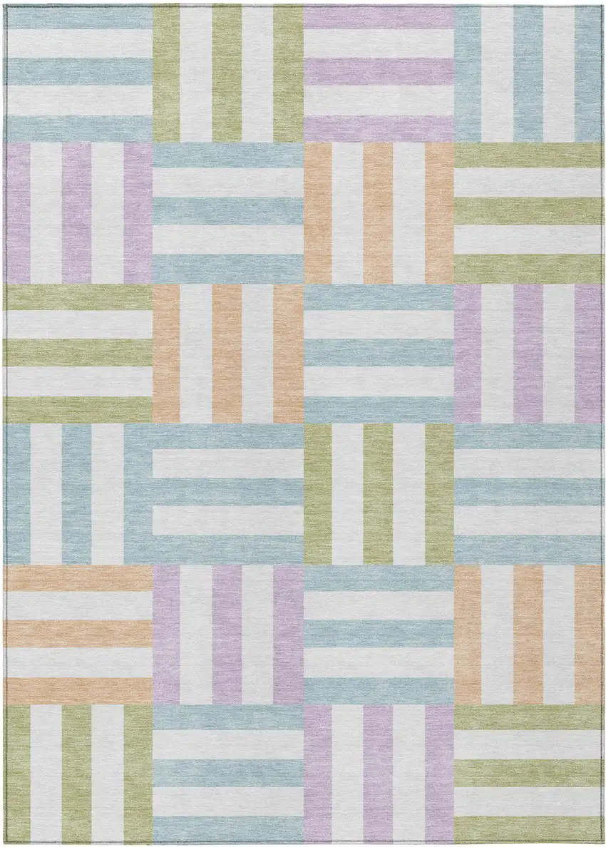 Pearl Blue And Lavender Geometric Washable Indoor Outdoor Area Rug Photo 2