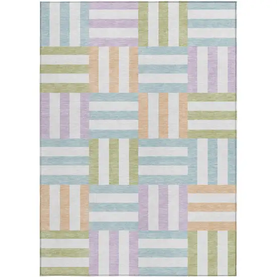 Pearl Blue And Lavender Geometric Washable Indoor Outdoor Area Rug Photo 4