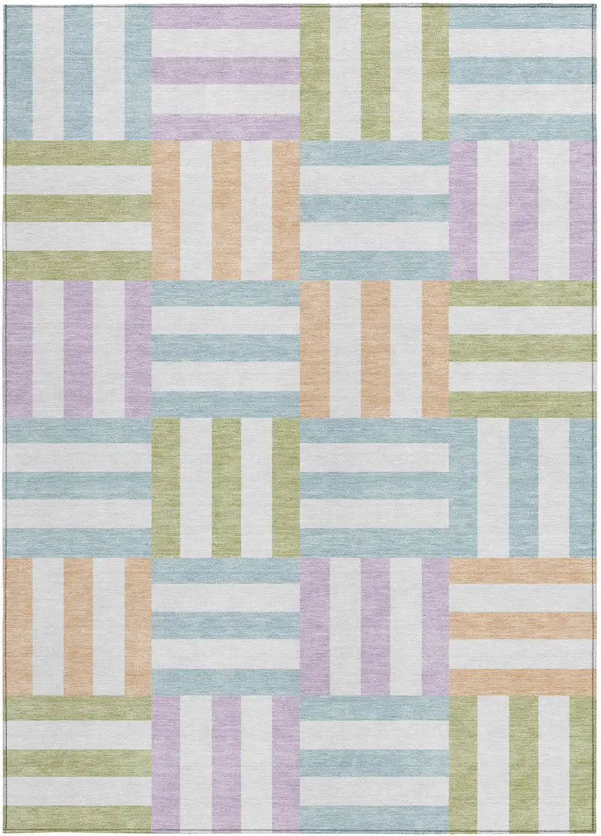 Pearl Blue And Lavender Geometric Washable Indoor Outdoor Area Rug Photo 4