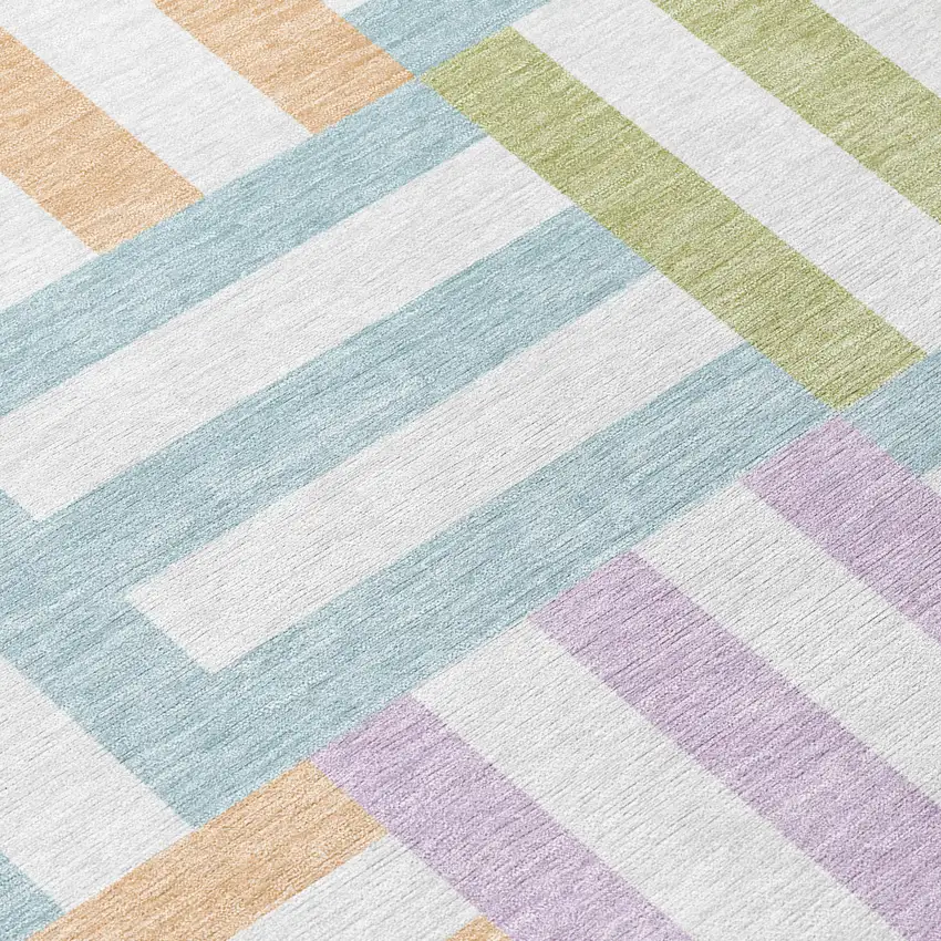 Pearl Blue And Lavender Geometric Washable Indoor Outdoor Area Rug Photo 9