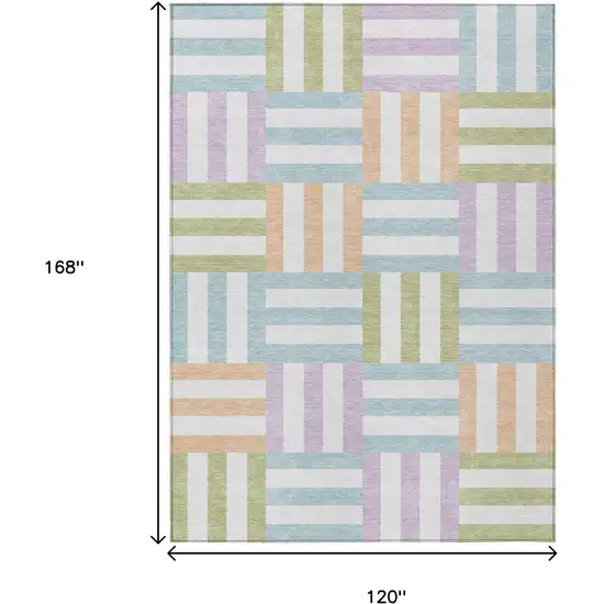 Pearl Blue And Lavender Geometric Washable Indoor Outdoor Area Rug Photo 3